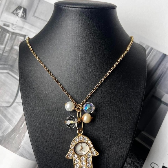 GOLD EVIL EYE WATCH PENDANT NECKLACE - Picture 2 of 4